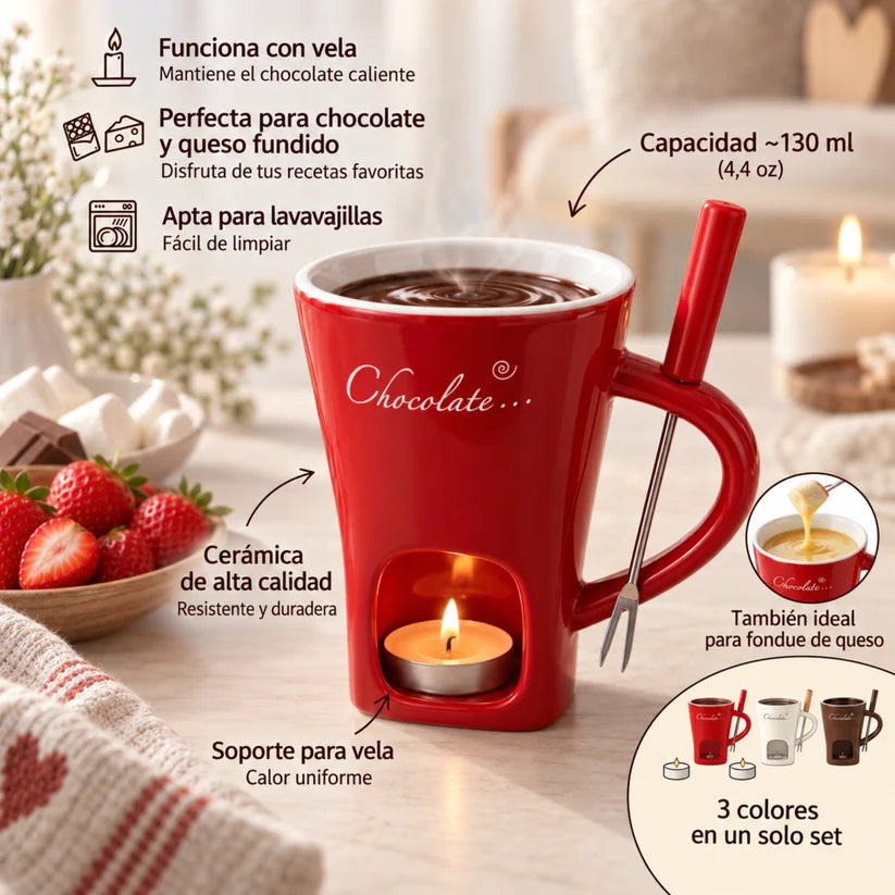 Taza Fondue de Chocolate · Kit de regalo con velas