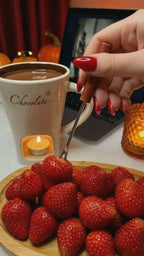 Fresas mojadas en chocolate fundido en la taza fondue